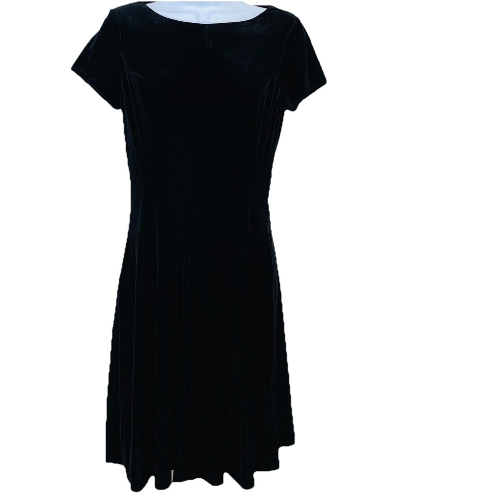 Chaps Black Velvet Dress Fit Flare Knee Length Small Stretch Event Holiday‎ Work